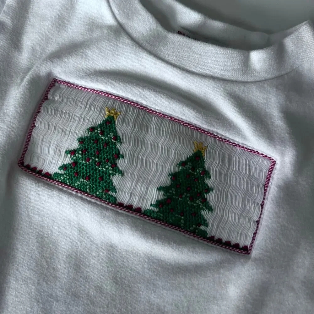 Silly Goose White Smocked Christmas Tree Top - Size 2